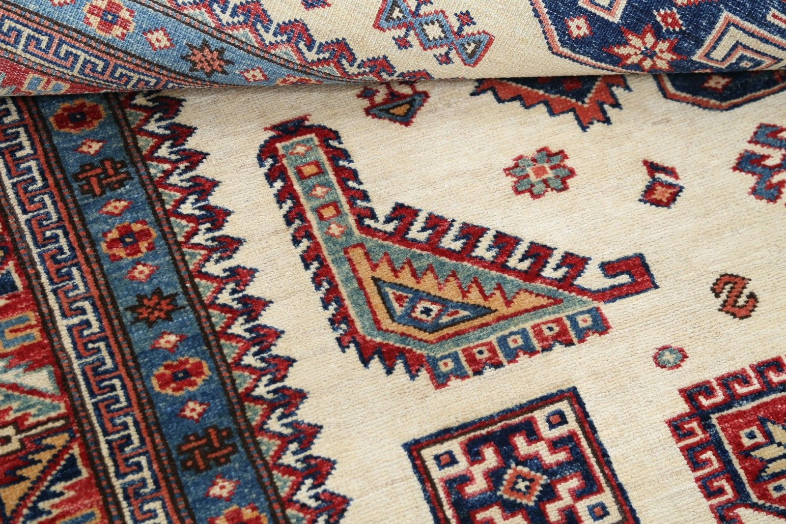 5x7 Ft Handknotted Red, Ivory, Navy Blue Turkish Area Rug With Geometric Design photo 1690.0