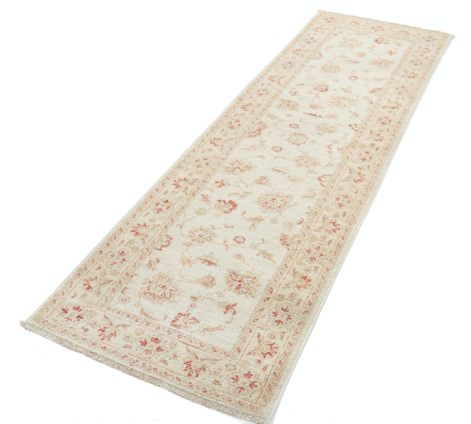 2.6x8 Ft Beige Wool Runner Rug For Kitchen And Corridor. Handknotted Halway Rug photo for sale