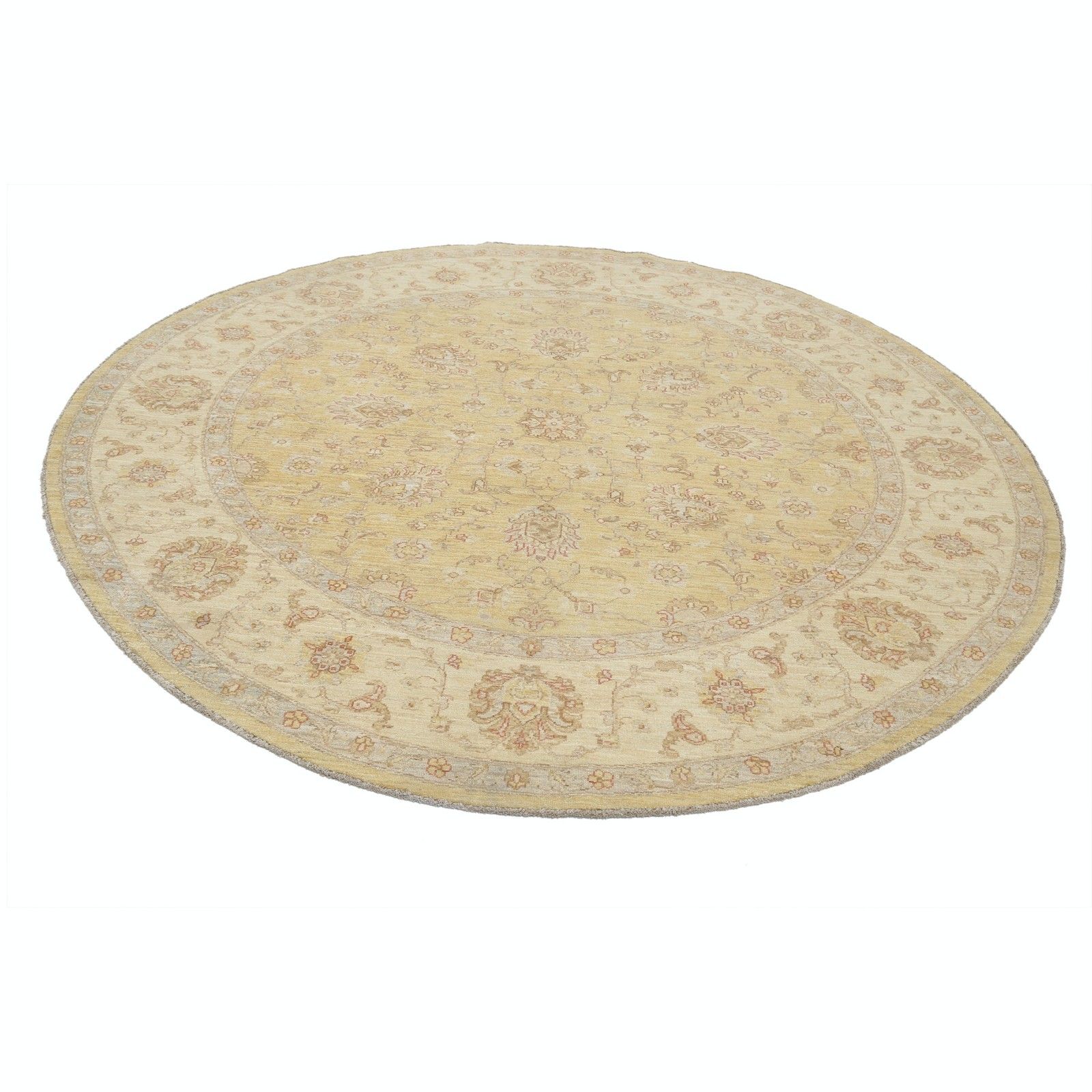 Tapis rond noué à la main 8 x 8 pi. Tapis Oushak beige à médaillon floral photo Textiles