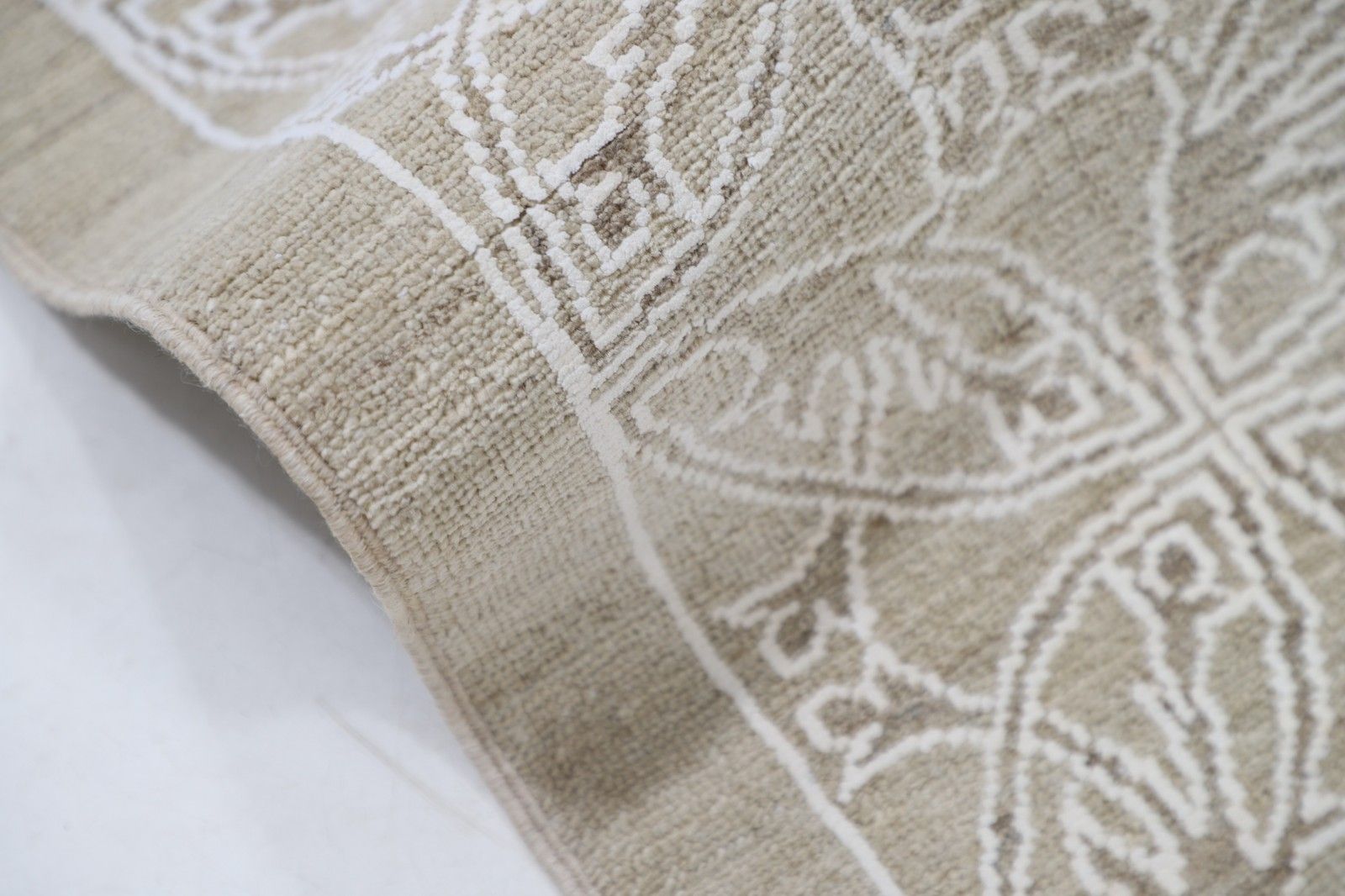 6.2x8.5 Ft Hand Knotted Beige Wool Area Rug. Turkish Leaf Trellis Design Carpet photo Textiles