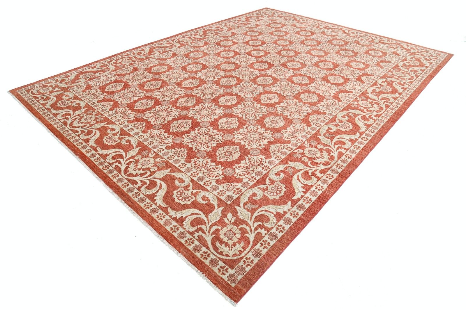 Grand tapis noué à la main, rouge et ivoire, 305 x 417 cm - motif floral turc photo for sale