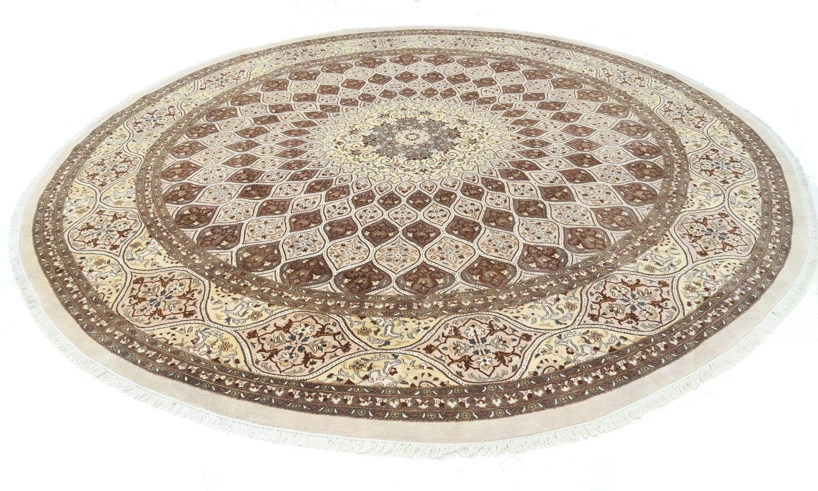 Tapis rond fait main, 12 x 12 pi - motif tribal marron et beige, 364 x 364 cm photo furniture