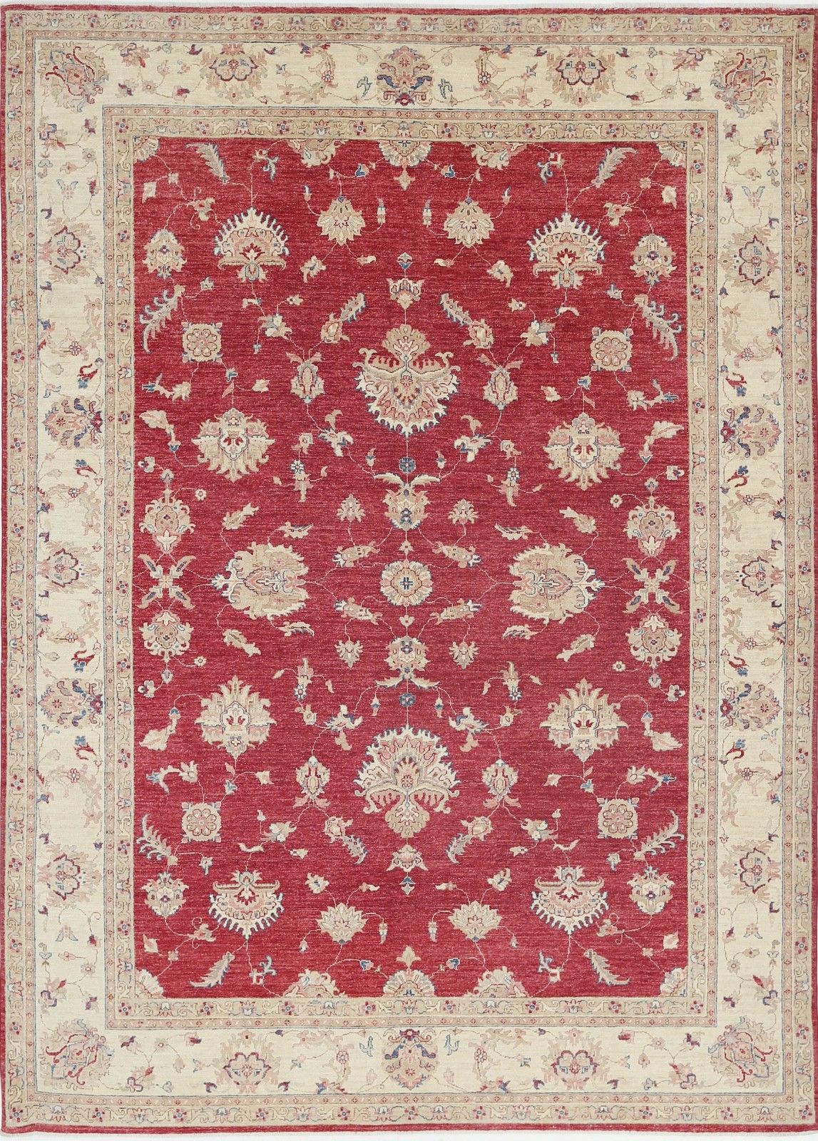 8,3x11,3 ft Handgeknoopt Bloemen Turks Wollen Vloerkleed. Rood en Beige Oushak Tapijt