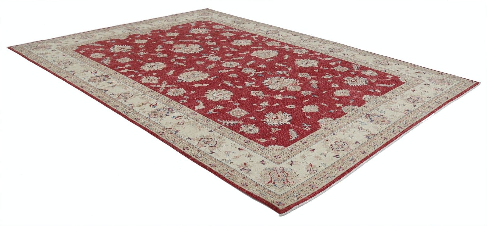 8,3x11,3 ft Handgeknoopt Bloemen Turks Wollen Vloerkleed. Rood en Beige Oushak Tapijt photo for sale