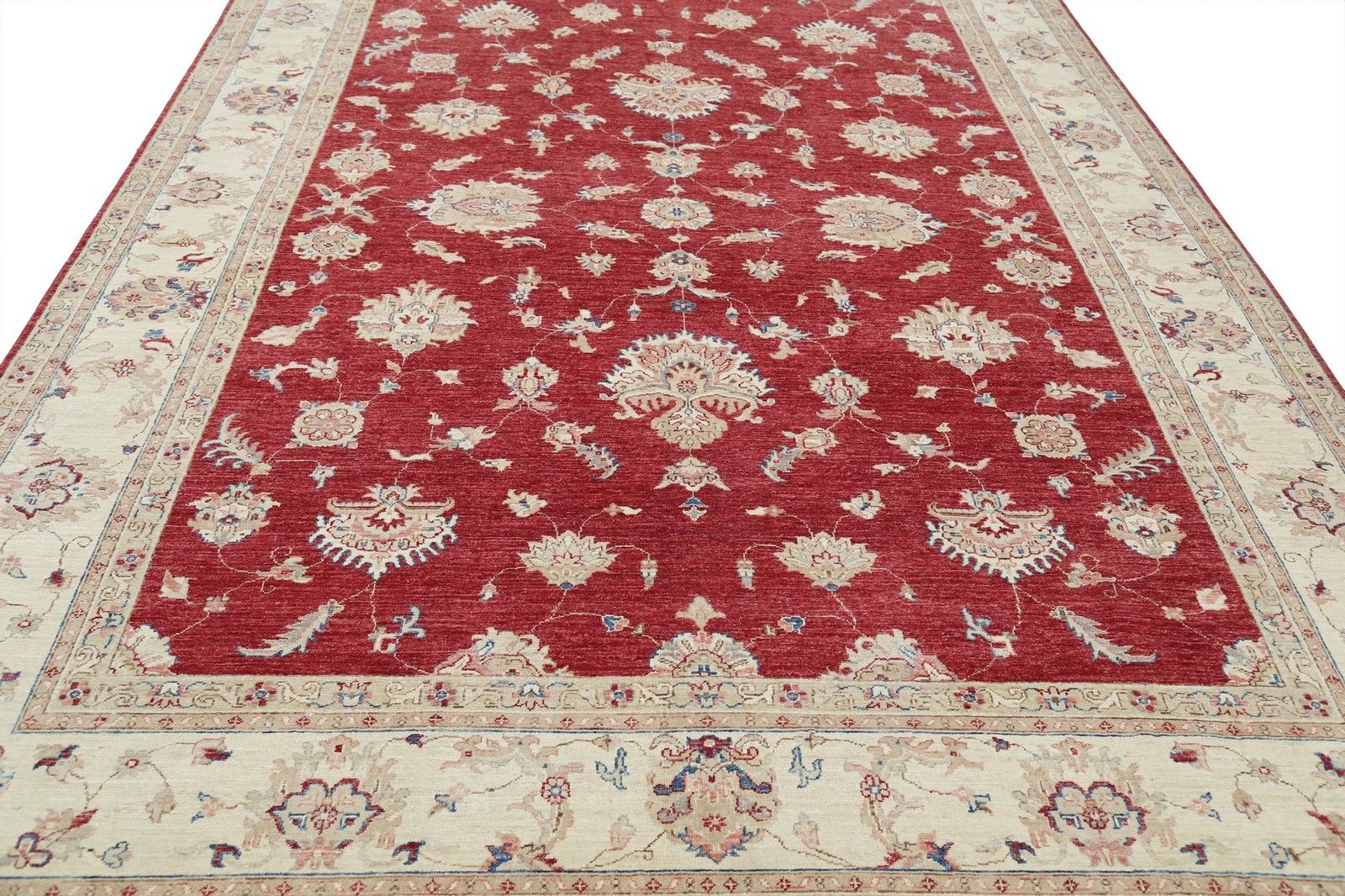 8,3x11,3 ft Handgeknoopt Bloemen Turks Wollen Vloerkleed. Rood en Beige Oushak Tapijt photo 4690.0