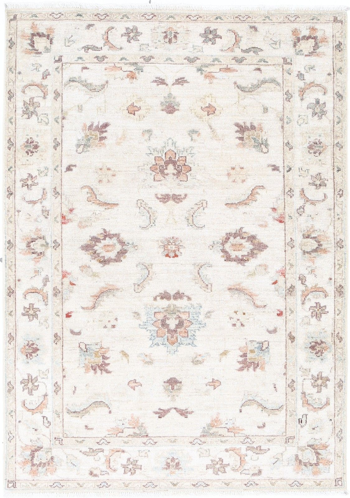 3.3x4.8 Ft Hand Knotted Beige Oushak Rug With All Over Floral Design. 100% Wool