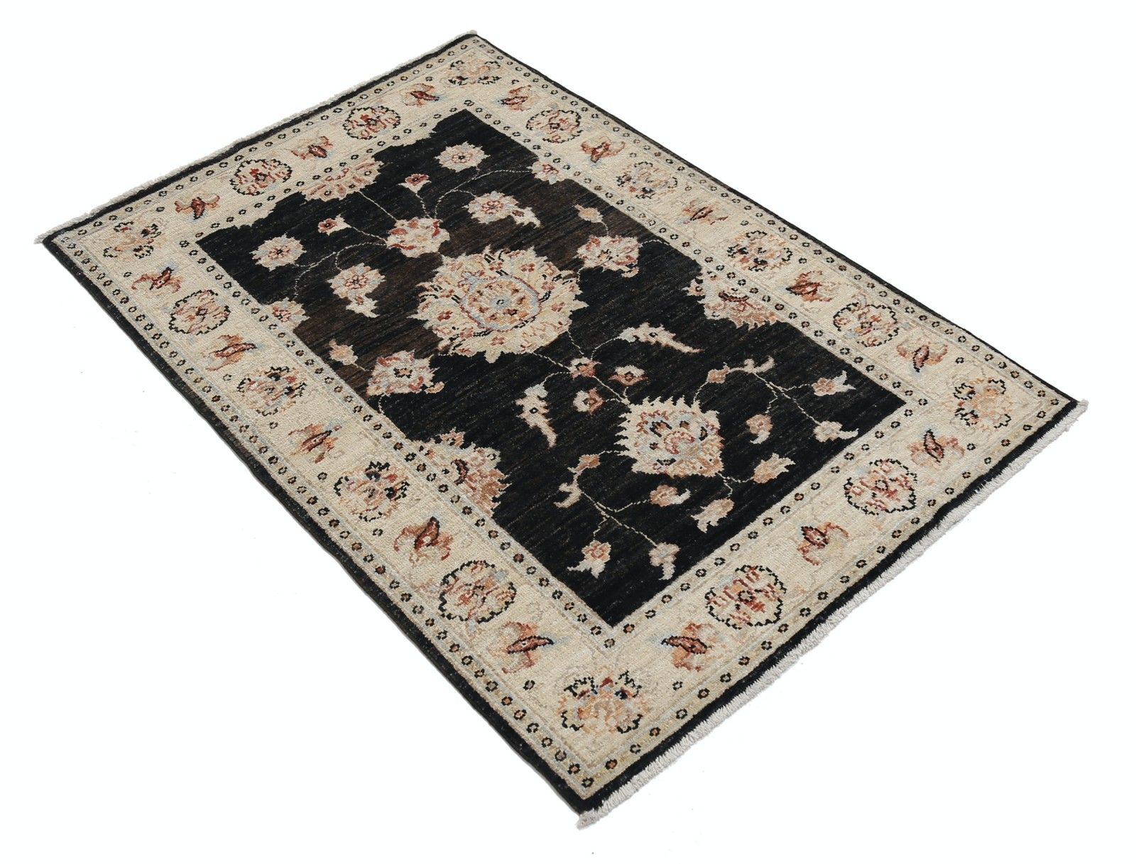 2,8x4 Ft Handgeknoopt Bloemen Turks Vloerkleed In Zwart En Ivoor. 100% Wol photo for sale
