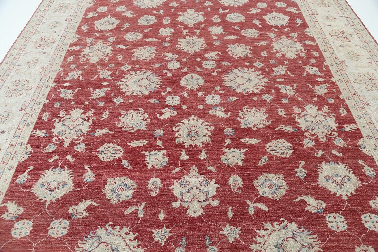 Handgeknoopt Bloemen Turks Vloerkleed 274 x 354 cm met Rood Veld en Ivoren Rand photo 5373.0