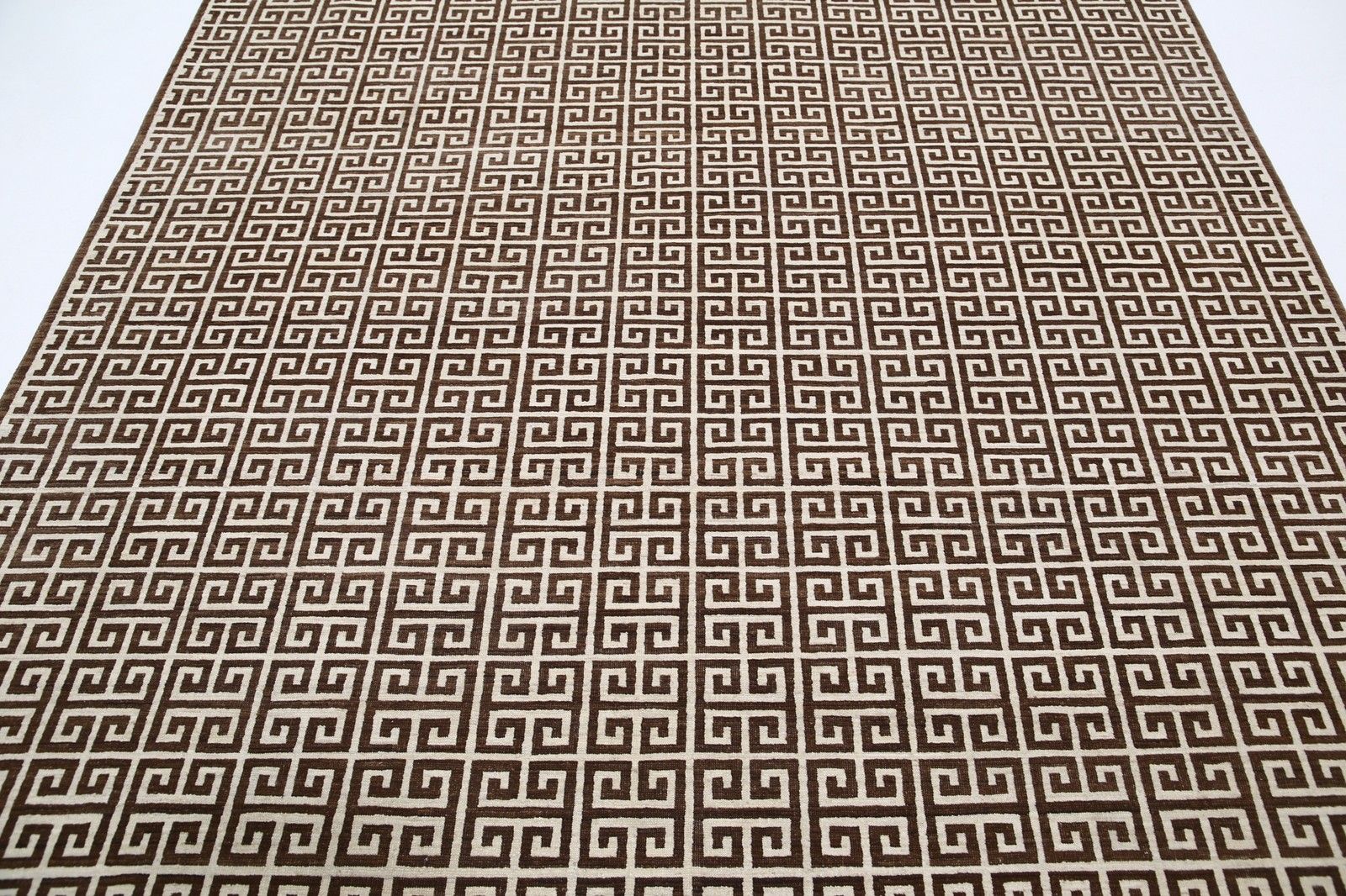 Tapis en laine turc noué à la main 214 x 282 cm. Tapis de sol à motif grec en beige et marron photo 3908.0