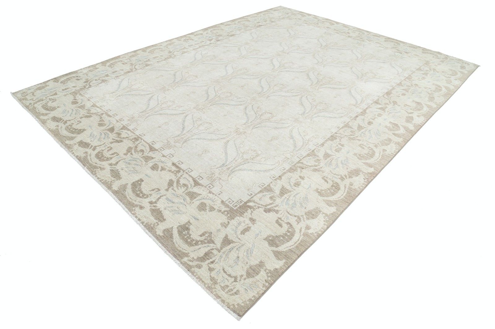 Tapis noué à la main, grand format 9 x 12 pi. Tapis beige pour salon. 100 % laine photo for sale
