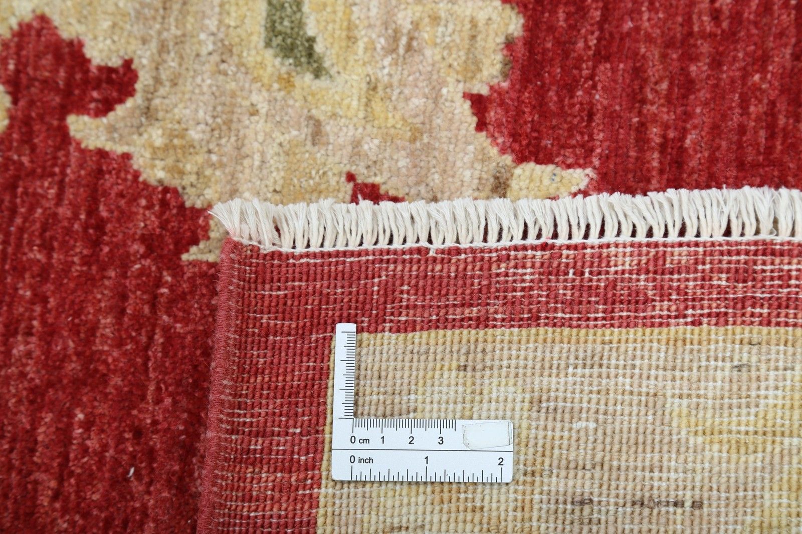 Grand tapis à motifs floraux noué à la main, champ rouge et bordure ivoire, 2,49 x 3,43 m photo vinterior