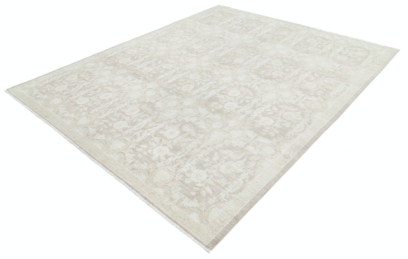 Tapis en laine noué à la main, motif floral, beige, grand format 8x10 pi, pour salon photo for sale