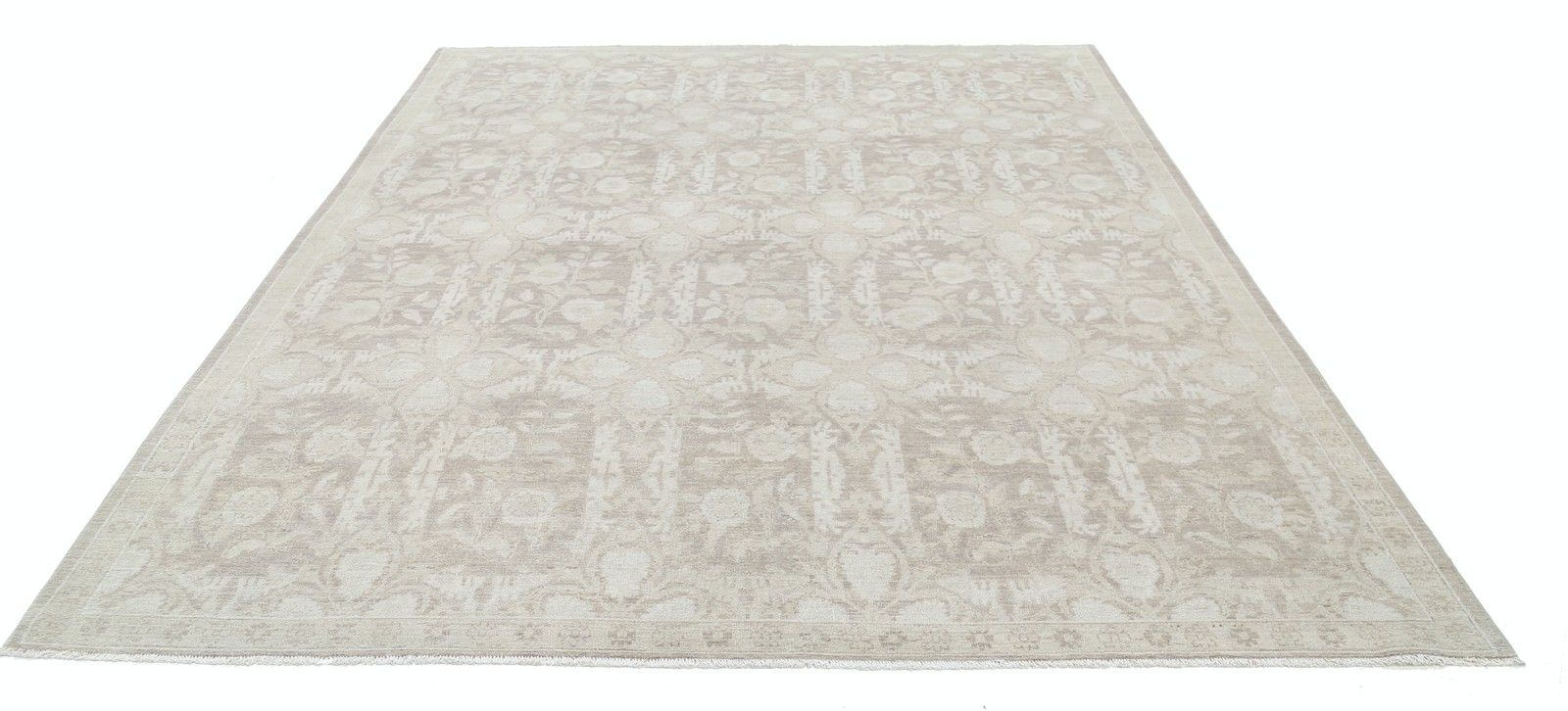8x10 Ft Handgeknoopt Beige Wollen Groot Vloerkleed. Bloementapijt voor de Woonkamer photo Textiel