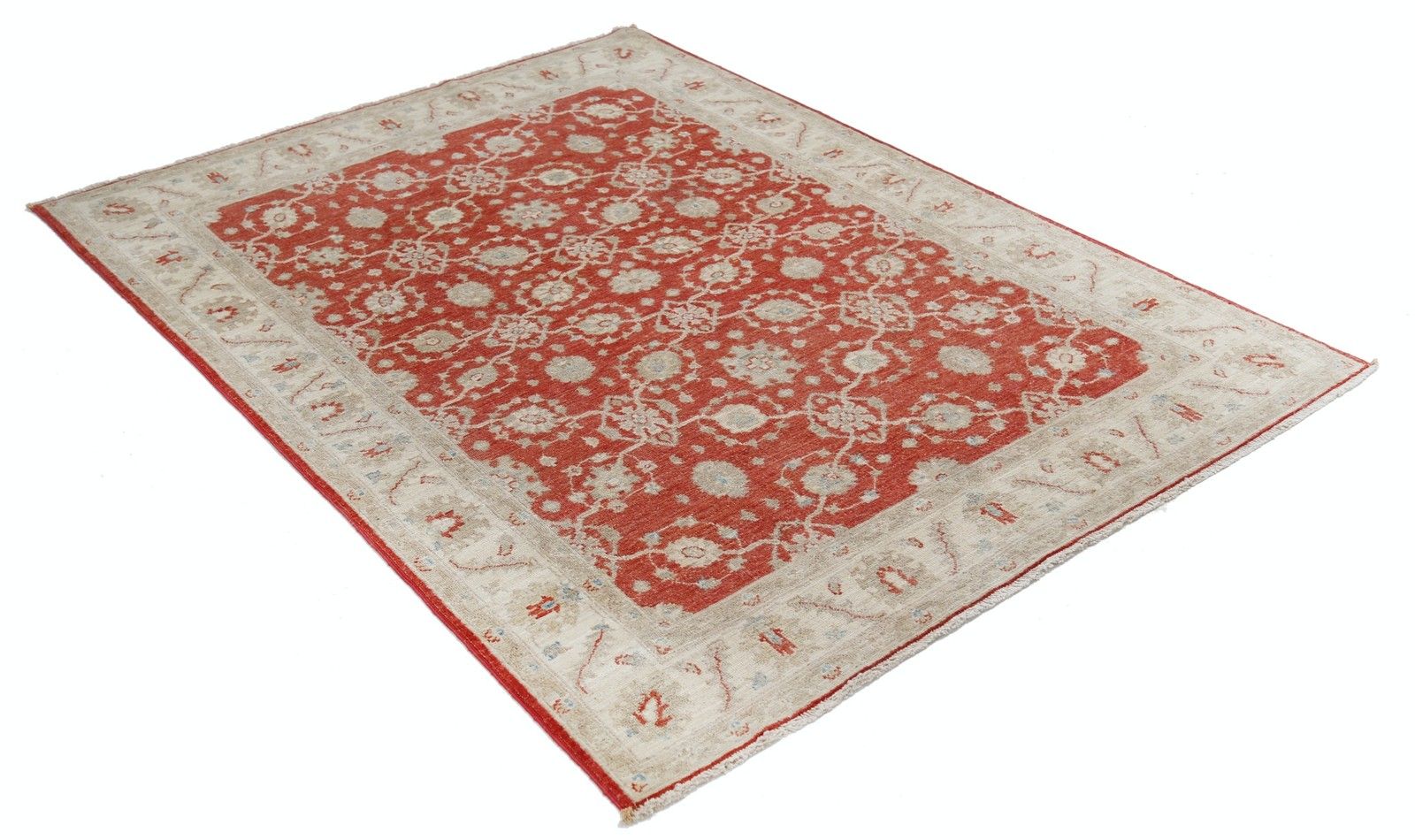 Tapis noué à la main 252 x 295 cm, rouge et ivoire, motif floral photo for sale