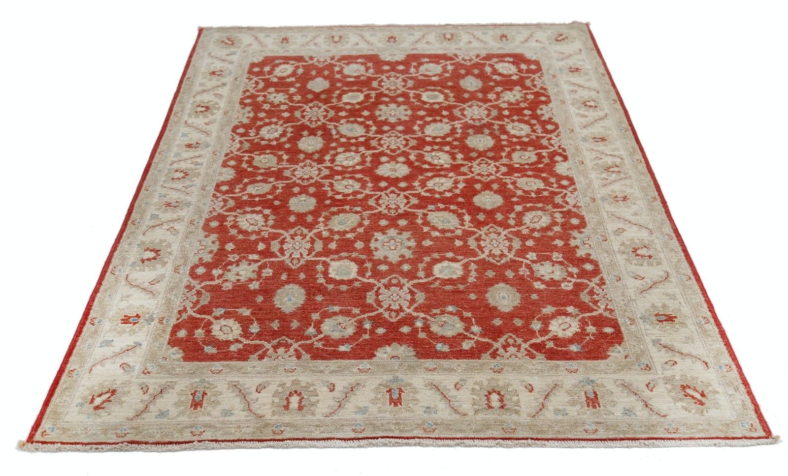 Tapis noué à la main 252 x 295 cm, rouge et ivoire, motif floral photo Textiles