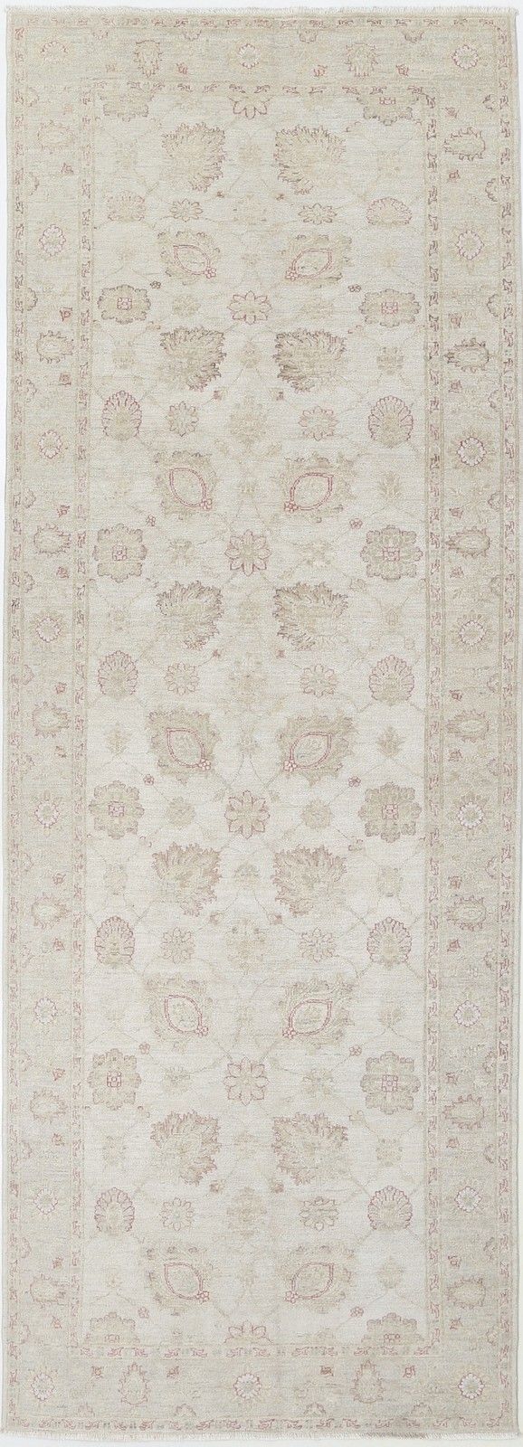 Tapis de couloir fleuri 1,27 x 3,59 m, noué à la main. Tapis de cuisine en laine. Tapis de couloir beige