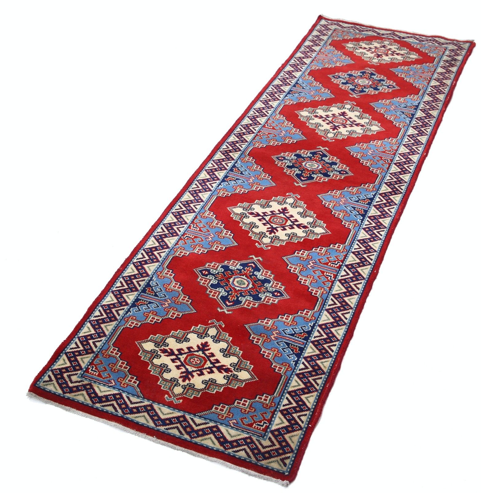 2x6.4 Ft Handmade Red Wool Rug. Hand Knotted Tribal Accent Rug For Home Decor photo for sale