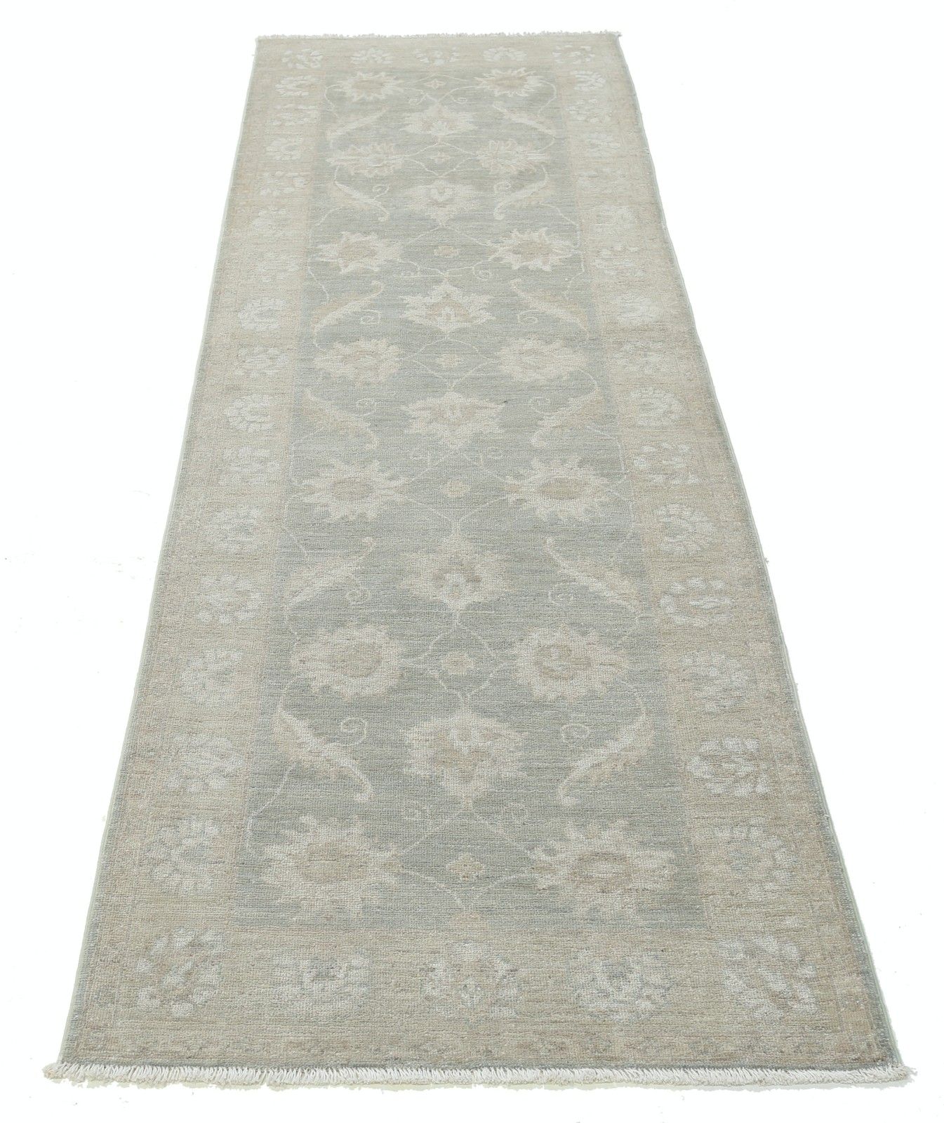2.7x8.2 Ft Hand Knotted Floral Runner Rug. Muted Tone Hallway, Corridor Rug photo Textiles