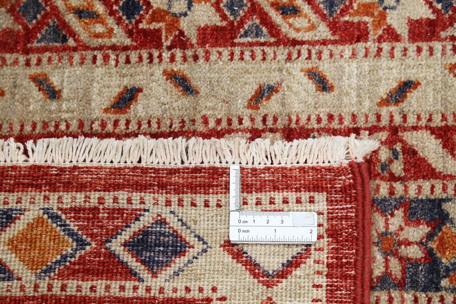 4x6.2 Ft Handmade Red, Ivory, Navy Blue, Orange Area Rug With Geometric Design photo buy