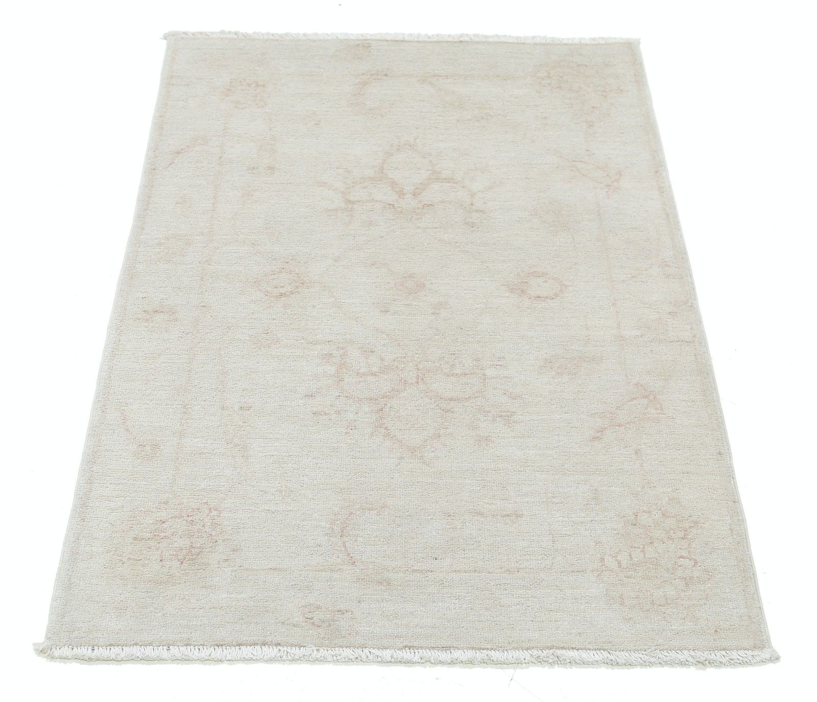 Tapis d'appoint turc noué à la main en laine, motif floral sur fond beige, 79 x 117 cm photo Textiles