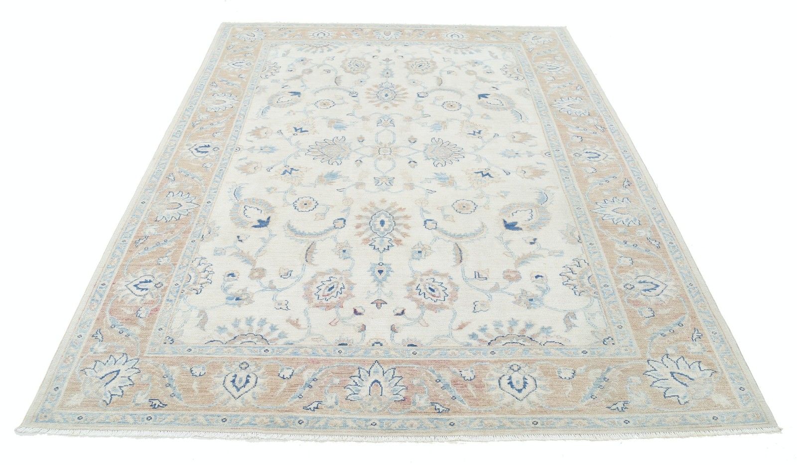 6,2x8 Ft Handgeknoopt Wollen Vloerkleed Met Allover Bloemmotief. Beige Oushak Tapijt photo Textiel