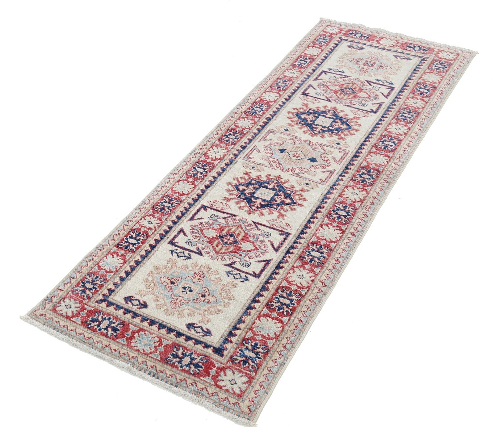 2.4x6.6 Ft Hand Knotted Hallway Runner Rug. Beige Wool Runner Rug For Kitchen photo for sale