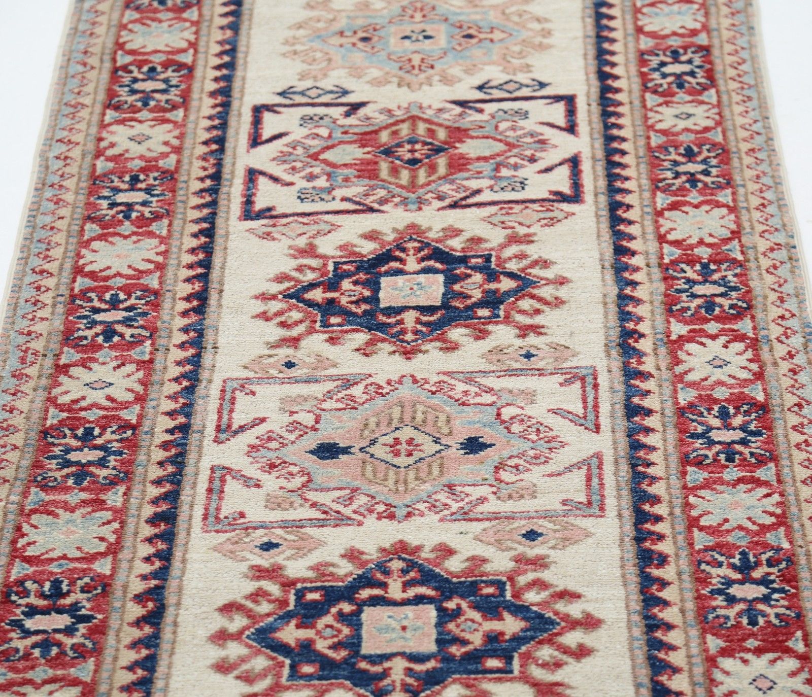 Tapis de couloir noué à la main 72 x 199 cm, tapis de couloir en laine beige pour cuisine photo 752.0