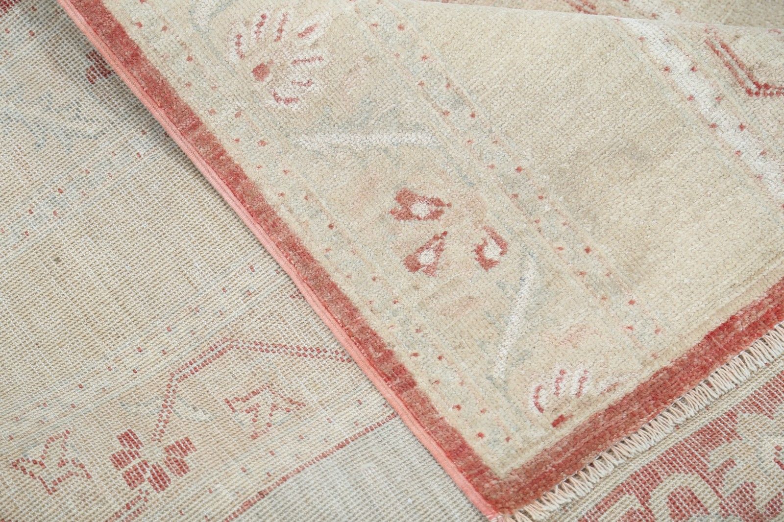 3,8x5,8 ft Handgeknoopt Beige en Rood Vloerkleed. Turks Accent Kleed met Streepsmotief photo 1064.0