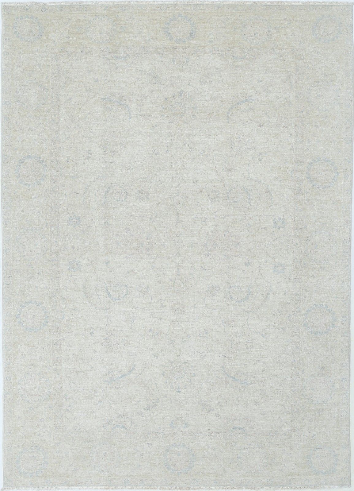 5.7x7.8 Ft Hand Knotted Turkish Wool Rug With Floral Design. Beige Oushak Carpet