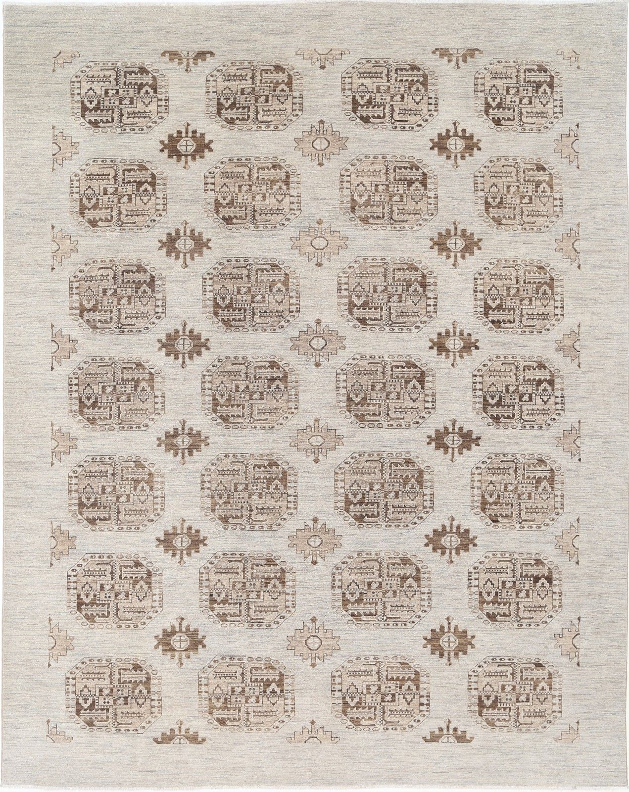 Tapis en laine beige et marron, noué à la main, 2,80 x 3,56 m. Tapis tribal pour salon