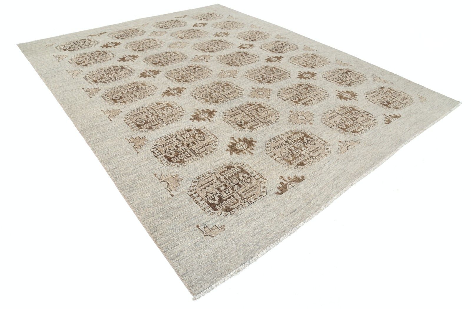 2,80 x 3,56 m Handgeknoopt Beige, Bruin Wollen Vloerkleed. Tribaal Tapijt voor de Woonkamer photo furniture
