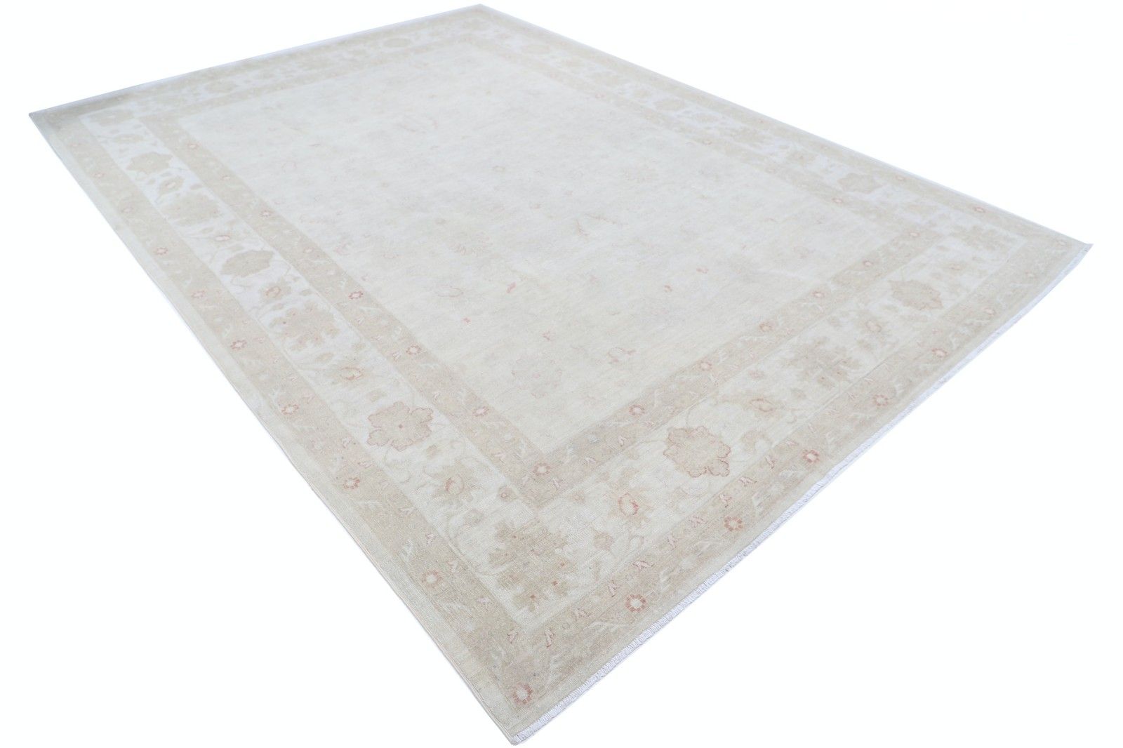 Handgeknoopt Beige Wollen Vloerkleed 2,65 x 3,61 m met Allover Bloemmotief photo furniture
