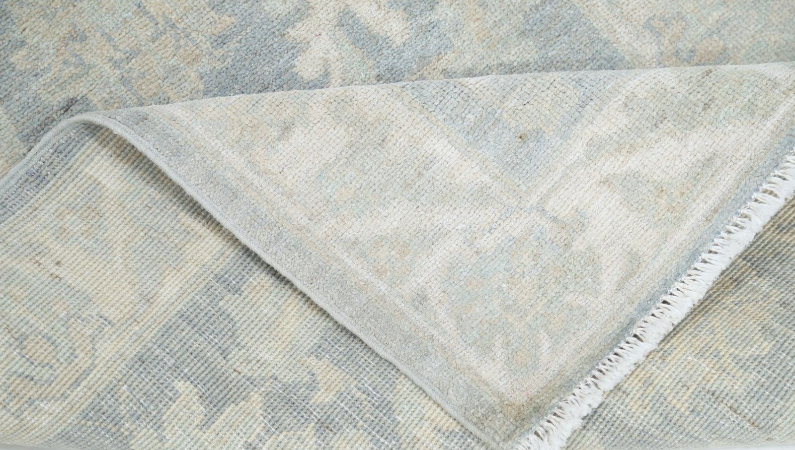 2,3x3 Ft Handgeknoopt Wollen Vloerkleed in Ivoor en Lichtblauw met Bloemmotief photo 422.0