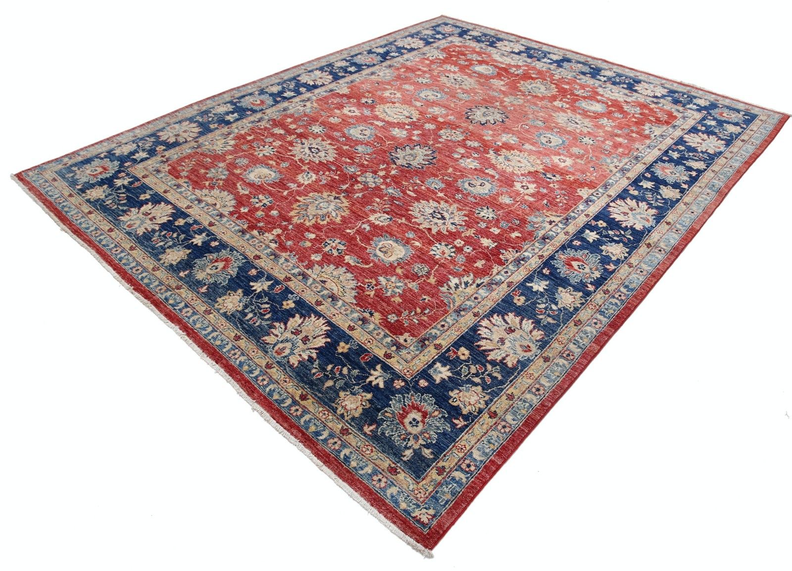 8.3x10.2 Ft Hand Knotted Area Rug In Navy Blue And Red. Floral Wool Carpet photo for sale