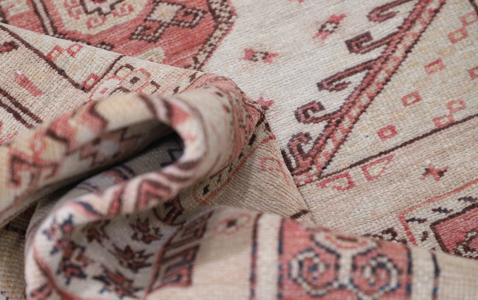 3x5 Ft Hand Knotted Ivory, Red Wool Area Rug. Turkish Medallion Motif Accent Rug photo 752.0