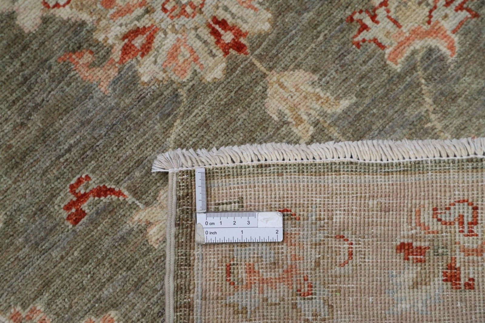 2.6x6.6 Ft Handmade Sage Green, Ivory, Red Wool Runner Rug. Floral Corridor Rug photo 810.0