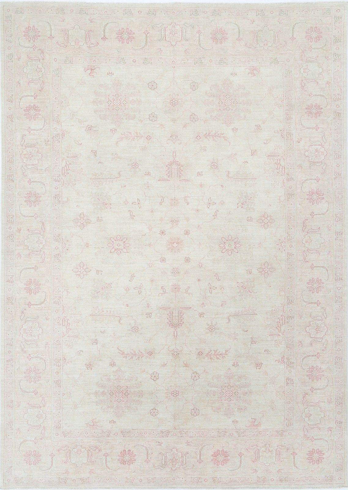 Tapis de sol en laine noué à la main, beige, grand format 8 x 11 pi. Tapis traditionnel à motifs floraux