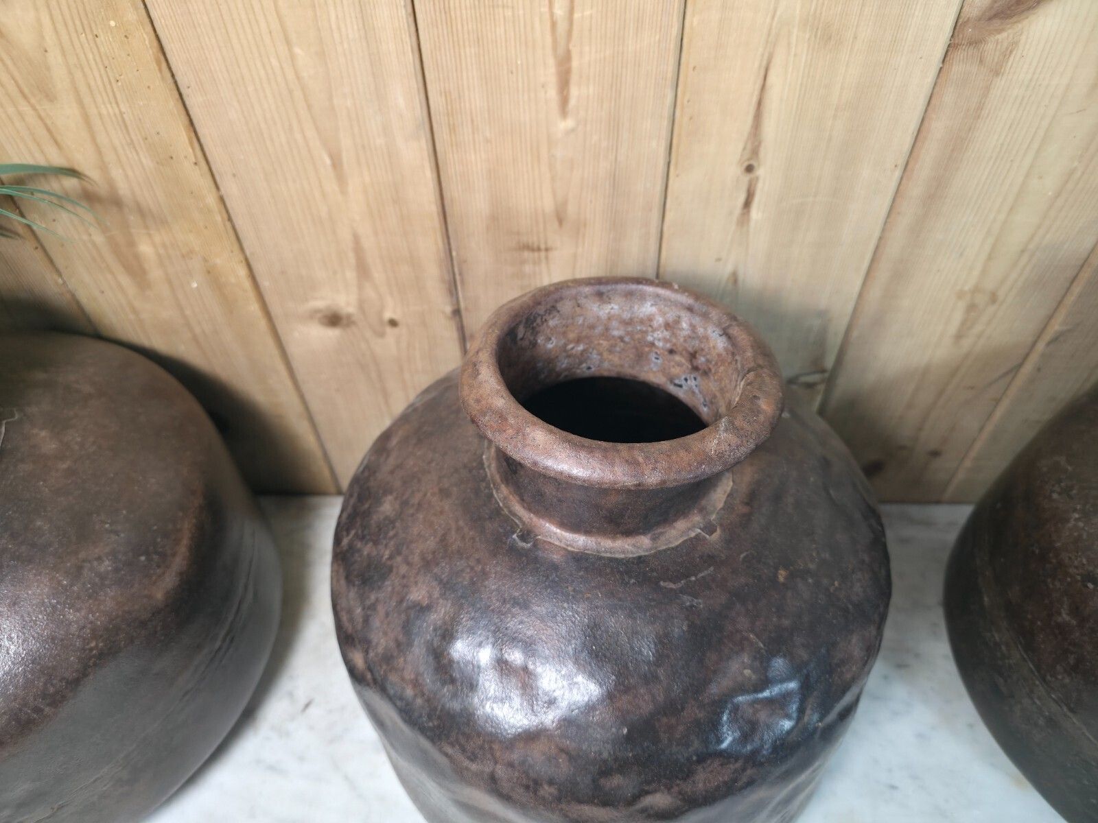 Old Vintage Rustic Wabi Sabi Heavy Duty Metal Iron Indian Water Pot Vase Carrier photo Home Decor