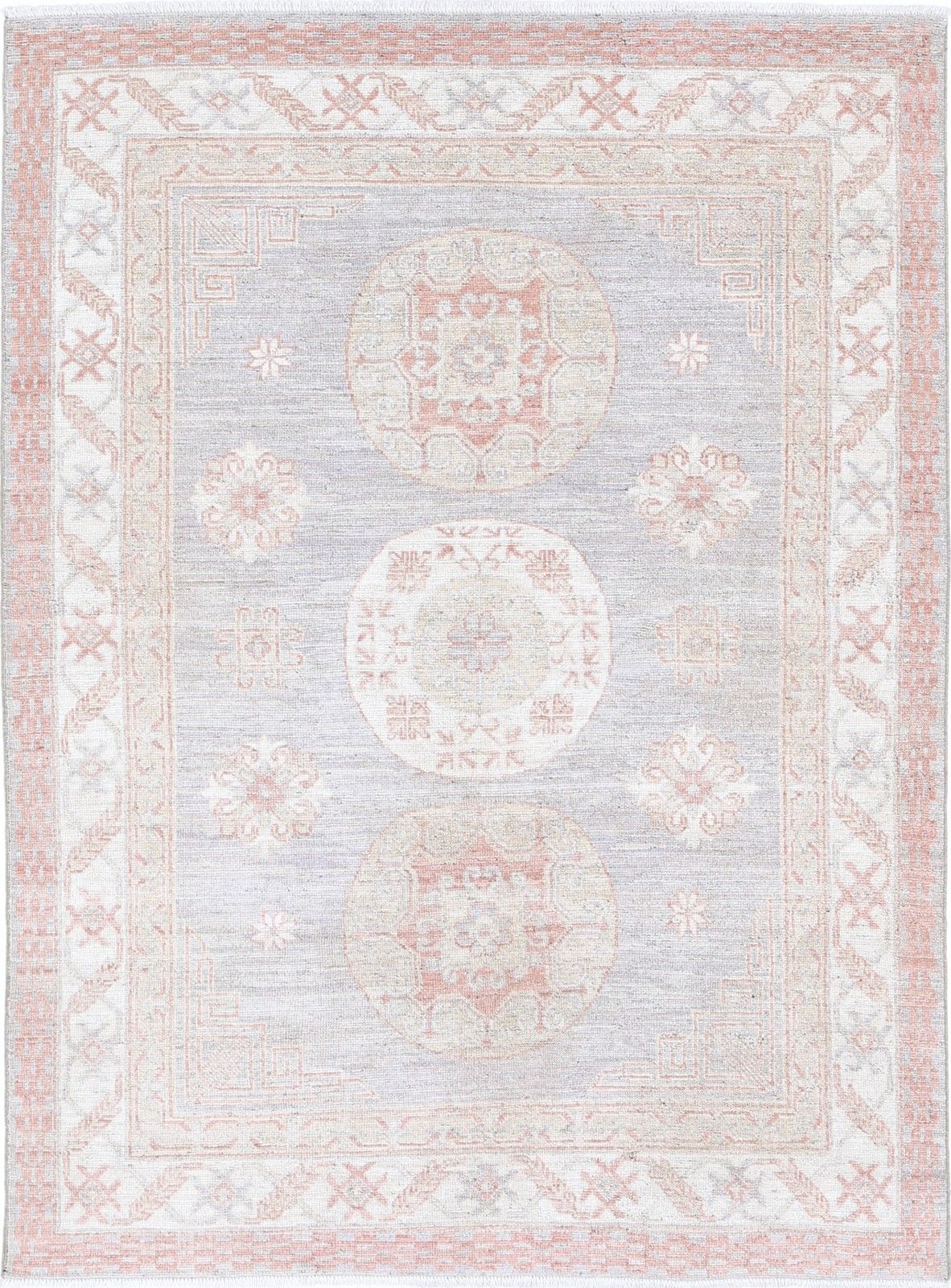 4.8x6.8 Ft Hand Knotted Turkish Geometric Turkish Wool Area Rug In Soft Tones