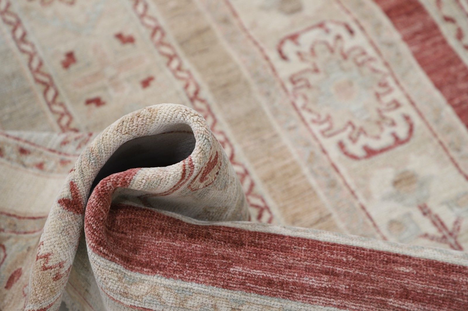 3,8x5,8 ft Handgeknoopt Beige, Rood Vloerkleed. Turks Geometrisch Motief Accentkleed photo 1064.0