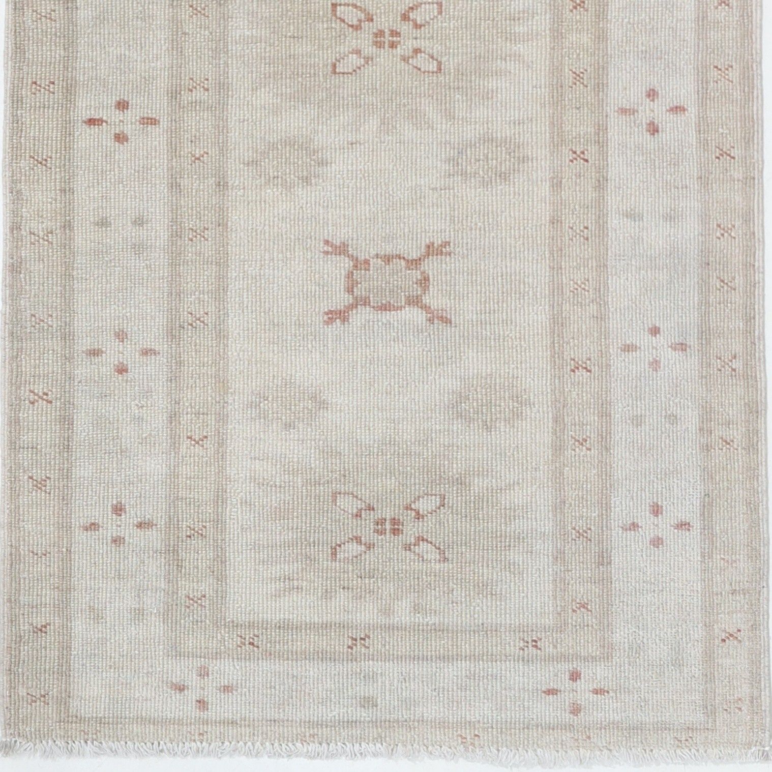 2x5.3 Ft Hand Knotted Beige, Blush Area Rug. Turkish Geometric Motif Accent Rug photo buy