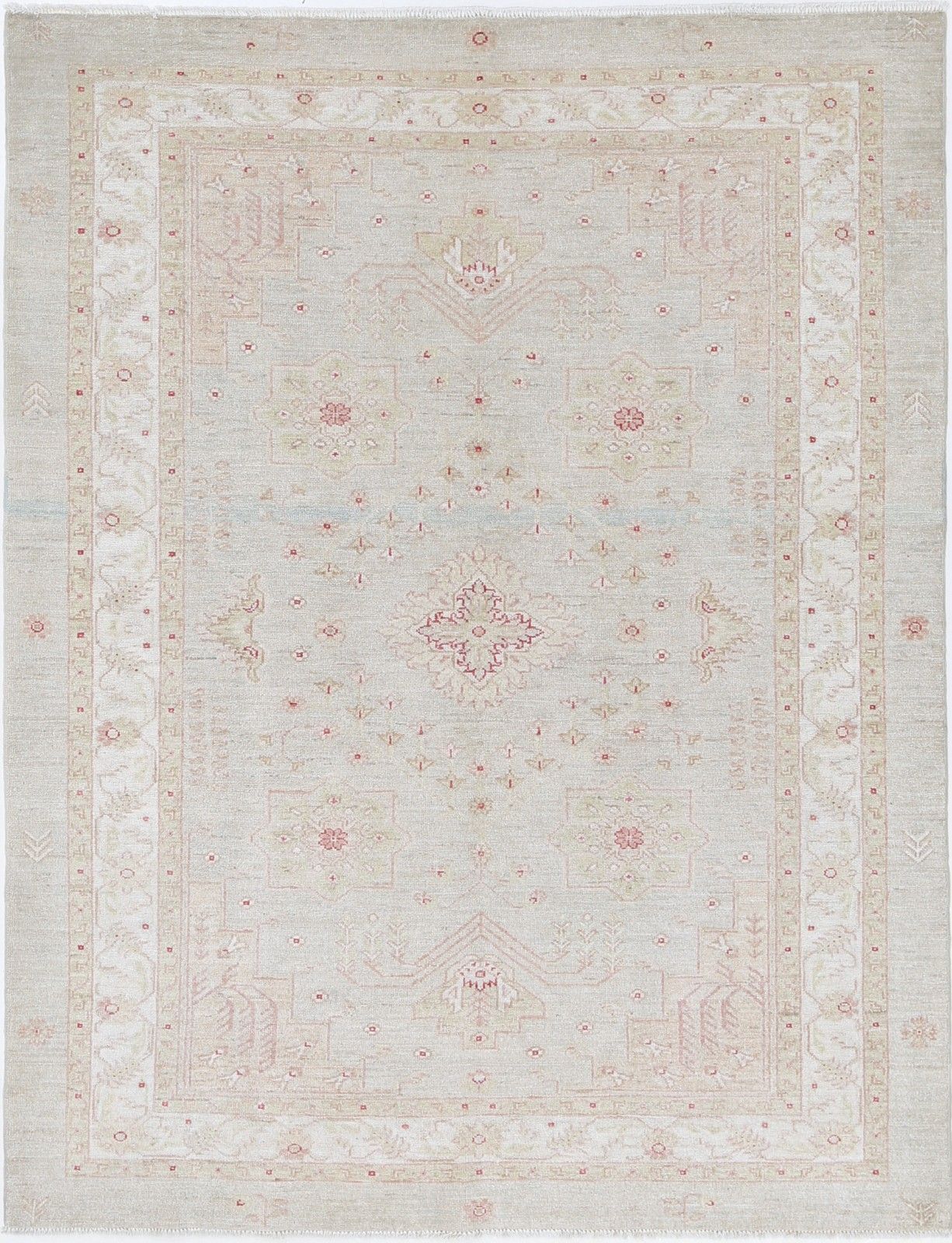5x6.6 Ft Hand Knotted Turkish Wool Area Rug For Living Room In Soft Tones