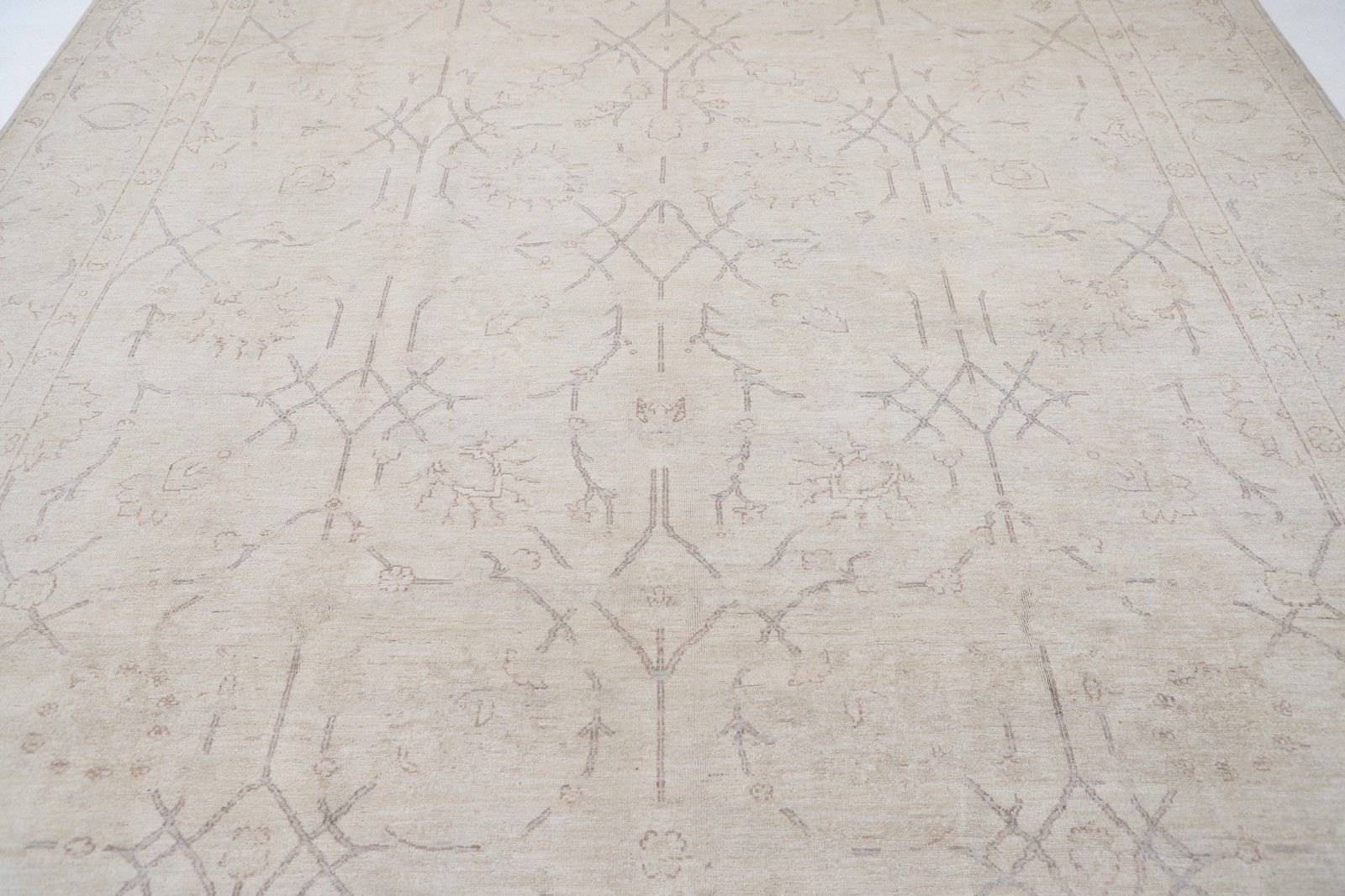 9x12.2 Ft Hand Knotted Large Area Rug For Living Room. Beige Wool Carpet photo for sale