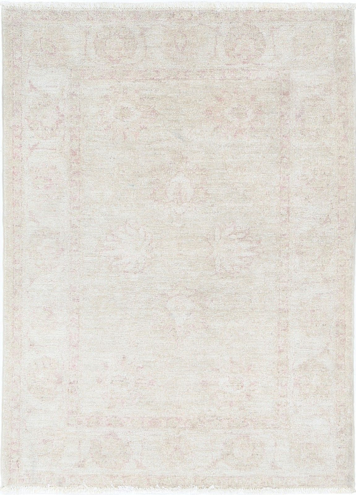 2,8 x 4 ft Traditioneel Handgeknoopt Beige Turks Vloerkleed. 100% Wol