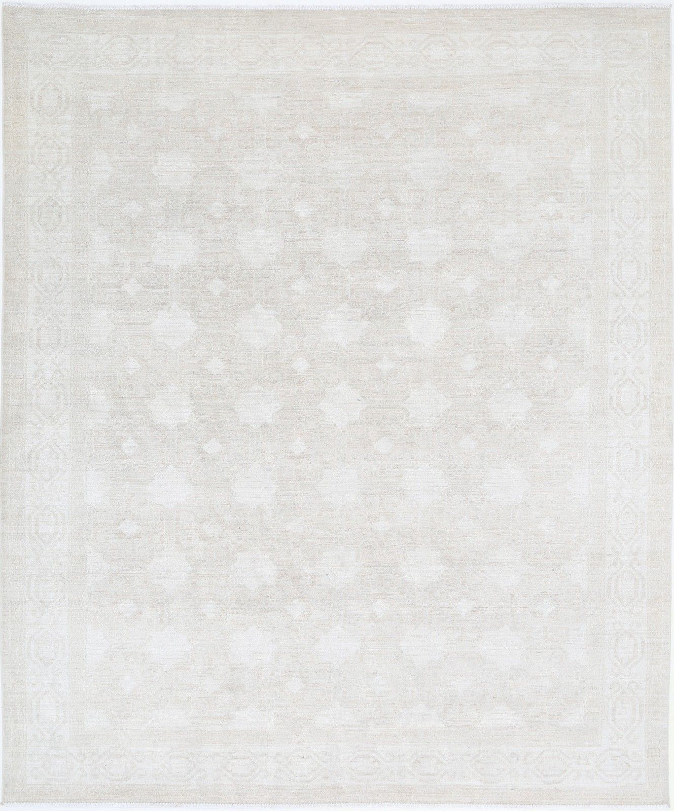 8x9.6 Ft Hand Knotted Large Area Rug For Living Room Decor. Beige Wool Carpet