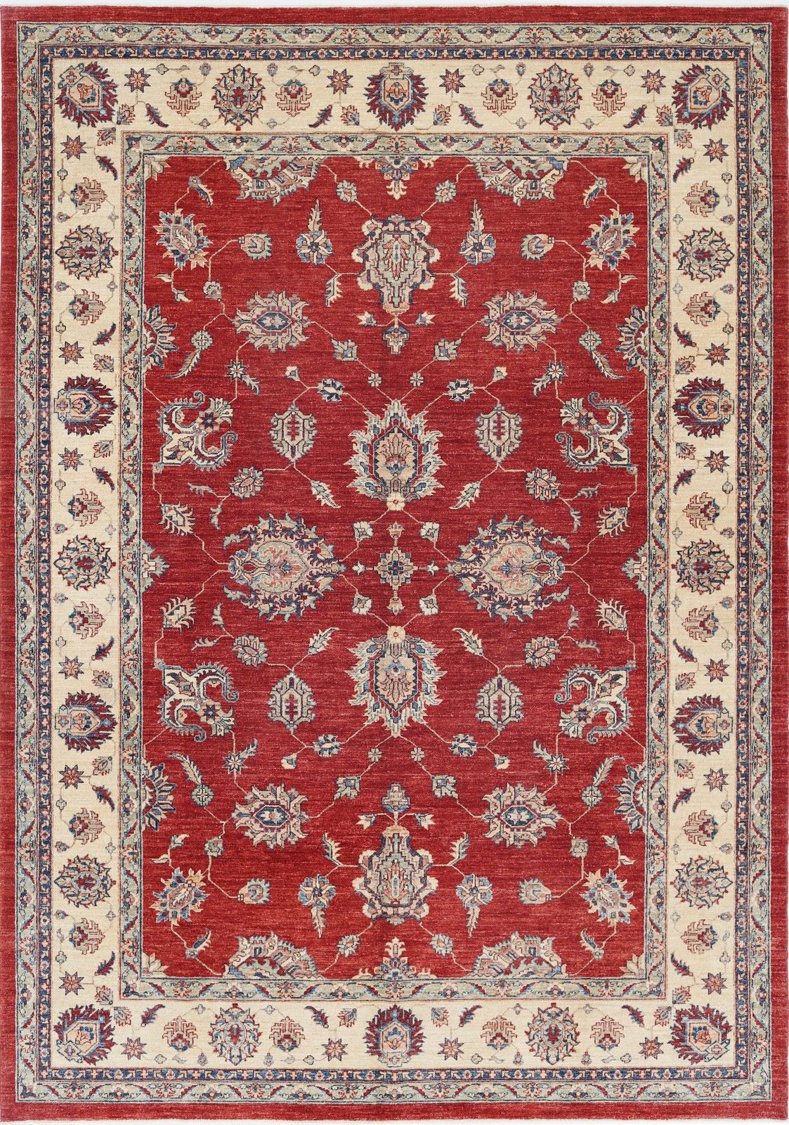 8.4x11.7 Ft Hand Knotted Floral Large Area Rug With Red Field And Ivory Border