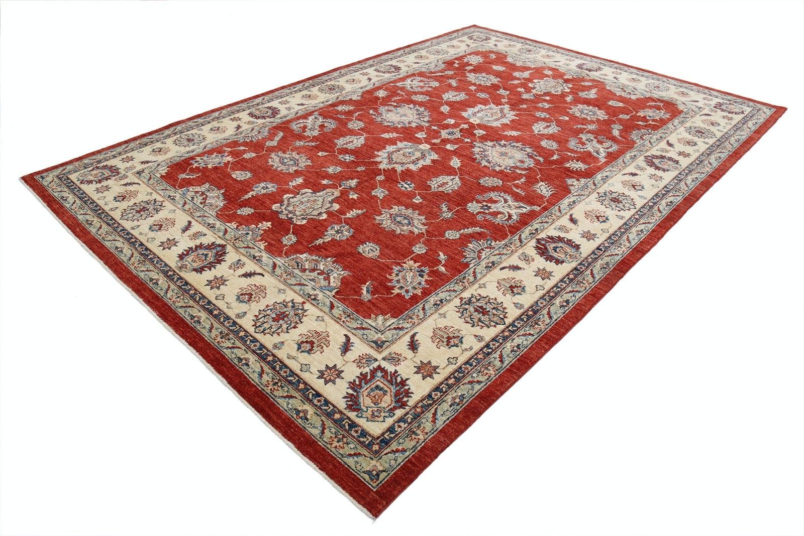 8.4x11.7 Ft Hand Knotted Floral Large Area Rug With Red Field And Ivory Border photo furniture