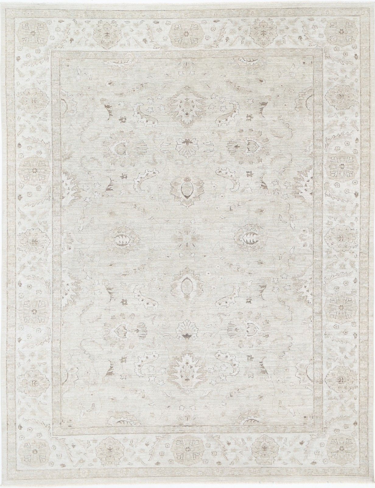 9x11.7 Ft Hand Knotted Large Area Rug For Living Room. Beige Wool Carpet
