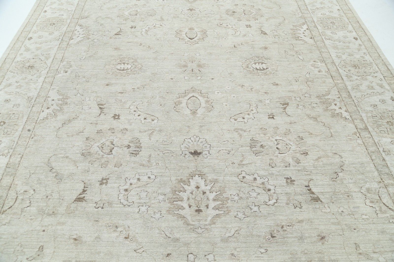 9x11.7 Ft Hand Knotted Large Area Rug For Living Room. Beige Wool Carpet photo 5080.0