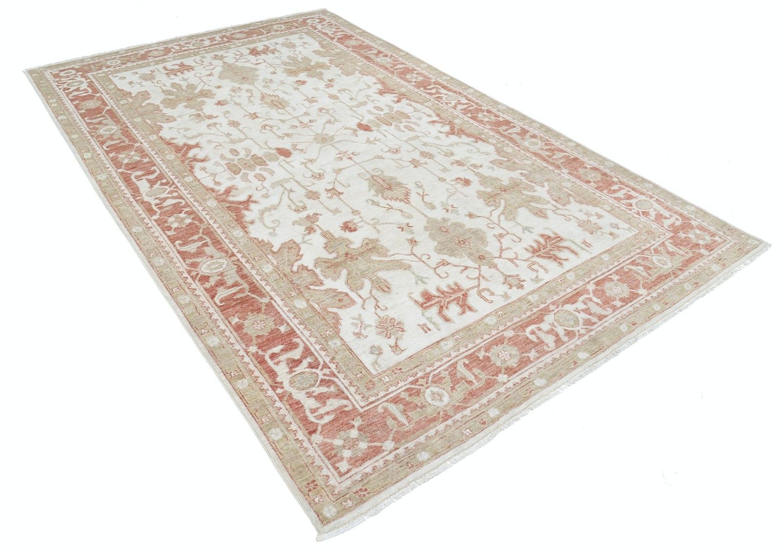Handgeknoopt vloerkleed 6,5 x 10,2 ft voor de woonkamer. Traditioneel beige wollen tapijt photo furniture